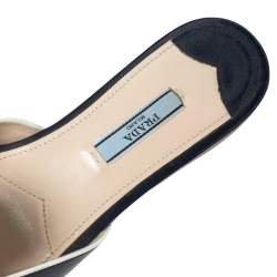 Pre Owned Prada Navy Blue Vernice Saffiano Leather Flat Slides Size 37