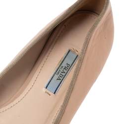 Pre Owned Prada Beige/Black Leather Cap-Toe Bow Detail Ballet Flats Size 38.5