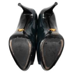 Pre Owned Prada Navy Blue Patent Leather Peep Toe Pumps Size 37