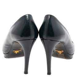 Pre Owned Prada Navy Blue Patent Leather Peep Toe Pumps Size 37