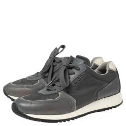 Pre Owned Prada Grey Nylon And Leather Low Top Sneakers Size 37.5