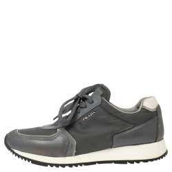 Pre Owned Prada Grey Nylon And Leather Low Top Sneakers Size 37.5