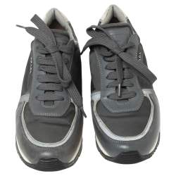 Pre Owned Prada Grey Nylon And Leather Low Top Sneakers Size 37.5