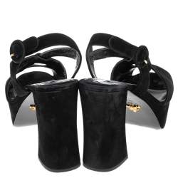 Pre Owned Prada Black Suede Ankle Strap Platform Block Heel Sandals Size 39
