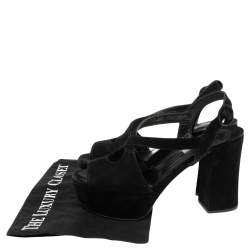 Pre Owned Prada Black Suede Ankle Strap Platform Block Heel Sandals Size 39