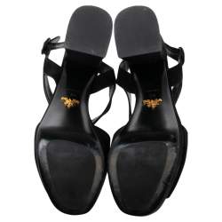 Pre Owned Prada Black Suede Ankle Strap Platform Block Heel Sandals Size 39
