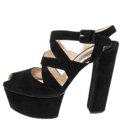Prada Black Suede Platform Ankle Strap Sandals Size 39.5