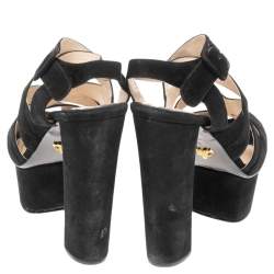 Prada Black Suede Platform Ankle Strap Sandals Size 39.5