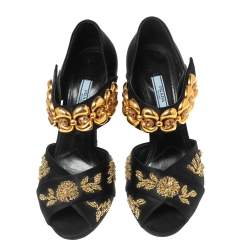Pre Owned Prada Black Satin  Crystal Embellished Sandals Size 39