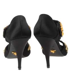 Pre Owned Prada Black Satin  Crystal Embellished Sandals Size 39