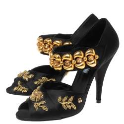 Pre Owned Prada Black Satin  Crystal Embellished Sandals Size 39