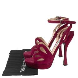 Pre Owned Prada Pink Cutout Suede Ankle Strap Platform Sandals Size 39