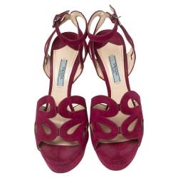 Pre Owned Prada Pink Cutout Suede Ankle Strap Platform Sandals Size 39