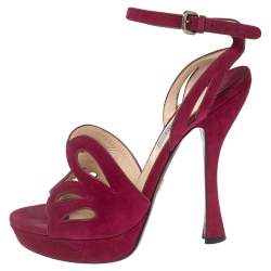 Pre Owned Prada Pink Cutout Suede Ankle Strap Platform Sandals Size 39