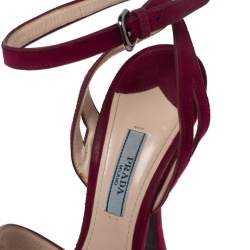 Pre Owned Prada Pink Cutout Suede Ankle Strap Platform Sandals Size 39