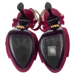 Pre Owned Prada Pink Cutout Suede Ankle Strap Platform Sandals Size 39