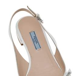Pre Owned Prada White Patent Saffiano Leather Flat Slingback Sandals Size 37.5
