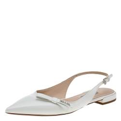 Pre Owned Prada White Patent Saffiano Leather Flat Slingback Sandals Size 37.5
