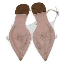 Pre Owned Prada White Patent Saffiano Leather Flat Slingback Sandals Size 37.5