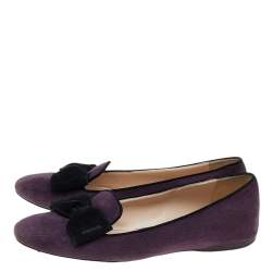 Pre Owned Prada Purple/Black Suede Bow Ballet Flats Size 40