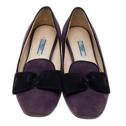 Pre Owned Prada Purple/Black Suede Bow Ballet Flats Size 40
