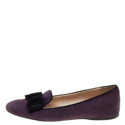 Pre Owned Prada Purple/Black Suede Bow Ballet Flats Size 40