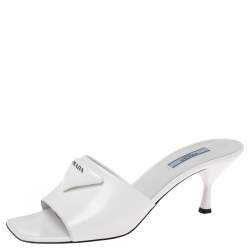 Prada White Leather Slide Logo Sandals Size 39.5