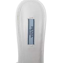 Prada White Leather Slide Logo Sandals Size 39.5