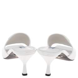 Prada White Leather Slide Logo Sandals Size 39.5