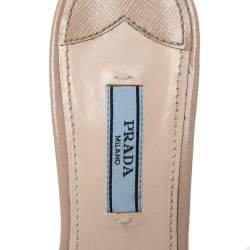 Pre Owned Prada Beige Saffiano Vernice Leather Slide Sandals Size 37