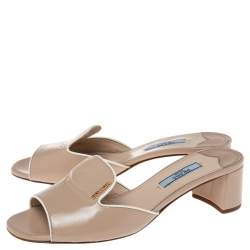 Pre Owned Prada Beige Saffiano Vernice Leather Slide Sandals Size 37
