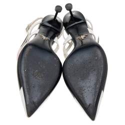 Pre Owned Prada Multicolor Leather And Rubber Pointed Toe Slingback Sandals Size 38.5