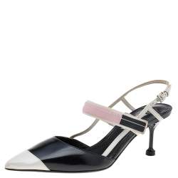 Pre Owned Prada Multicolor Leather And Rubber Pointed Toe Slingback Sandals Size 38.5