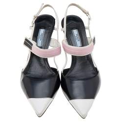 Pre Owned Prada Multicolor Leather And Rubber Pointed Toe Slingback Sandals Size 38.5