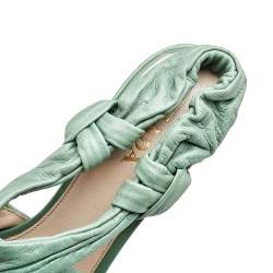 Prada Green Pleated Leather Bow Detail Slingback Platform Sandals Size 40