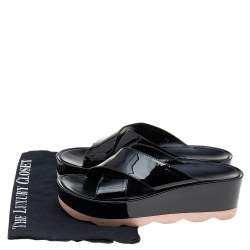 Pre Owned Prada Black Patent Leather Criss Cross Platform Slide Sandals Size 38