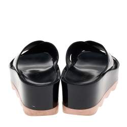 Pre Owned Prada Black Patent Leather Criss Cross Platform Slide Sandals Size 38