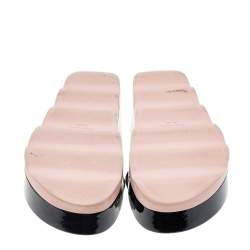 Pre Owned Prada Black Patent Leather Criss Cross Platform Slide Sandals Size 38