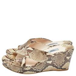 Pre Owned Prada Beige Python Wedge Platform Slide Sandals Size 39