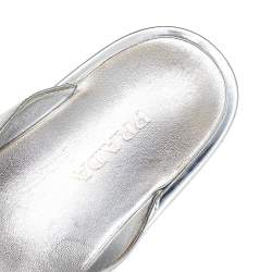 Pre Owned Prada Silver Patent Leather Criss Cross Platform Slide Sandals Size 38