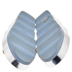 Pre Owned Prada Silver Patent Leather Criss Cross Platform Slide Sandals Size 38