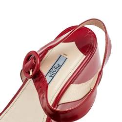 Pre Owned Prada Red Leather Ankle Strap Platform Wedge Sandals Size 38.5