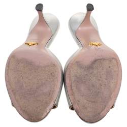 Prada Silver Leather Peep Toe Slide Sandals Size 39