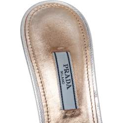 Prada Silver Leather Peep Toe Slide Sandals Size 39
