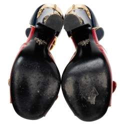 Pre Owned Prada Black/Red Patent Leather Buckle Ankle Strap Sandals Size 36