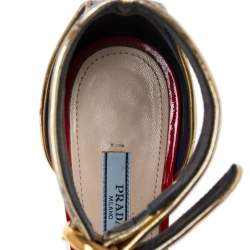 Pre Owned Prada Black/Red Patent Leather Buckle Ankle Strap Sandals Size 36
