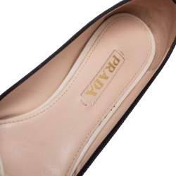 Pre Owned Prada Cream/Black Leather And Patent  Bow Cap Toe Ballet Flats Size 39.5