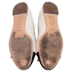 Pre Owned Prada Cream/Black Leather And Patent  Bow Cap Toe Ballet Flats Size 39.5