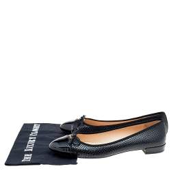 Pre Owned Prada Black Patent And Leather Cap Toe Bow Ballet Flats Size 40.5
