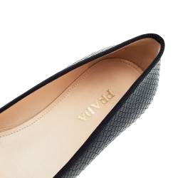 Pre Owned Prada Black Patent And Leather Cap Toe Bow Ballet Flats Size 40.5